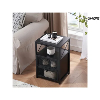 Modern X-Design Night Stand, Versatile Nightstands, End Drawer Storage Shelf Side Table, Black
