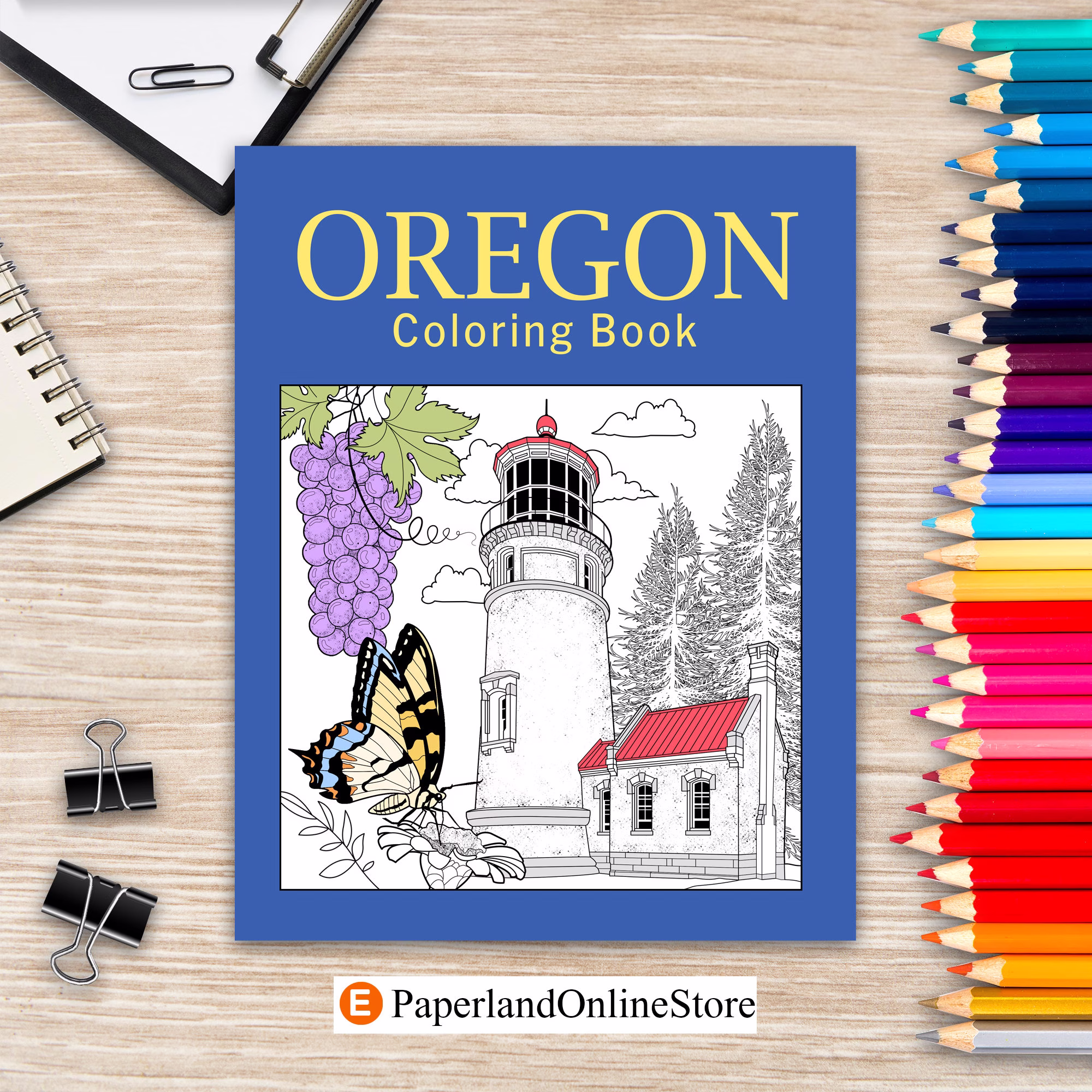 Oregon Coloring Book, Adult Page, Painting On USA States Landmarks & Iconic, Gift For Tourist, Stress Relief Picture