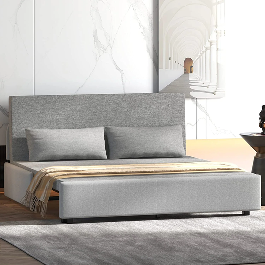 Convertible Pull Out Linen Sofa Bed, Modern Reversible Sleeper Sofa Couch for Living Room/Apartment/Loft