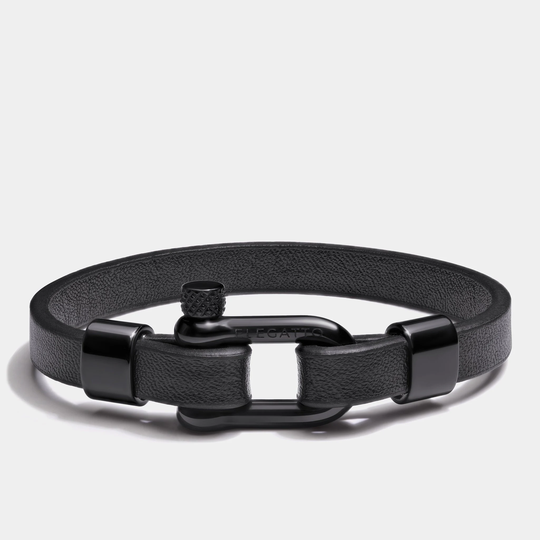 Black Leather Rope, Mens Bracelet, Minimalist Elegatto Kellmore All Black, Jewelry For Men, Gifts Him