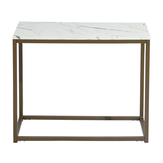Modern Open Rectangular Wood Side End Accent Table Living Room Storage Small End Table, 28 Inch, Marble & Gold