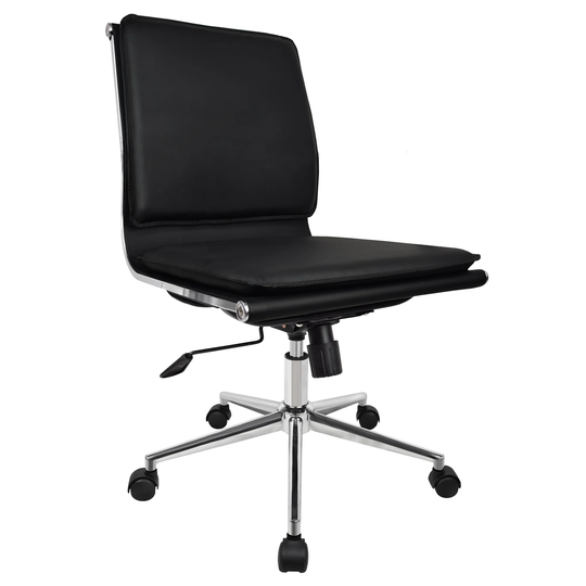 Set Of 2 Designer Office Chair With Cushion Back Seat Armless No Arms Wheels Black Chrome Swivel Boss Tilt Home Conference Room