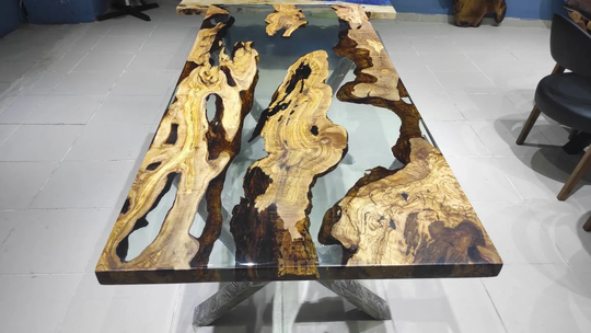 Made To Order Olive Clear Epoxy Table, Custom Live Edge Resin Dining Table