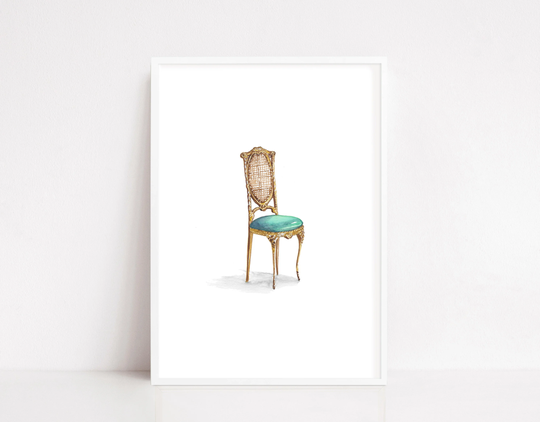 Antique Chair, Interior Design Print, Louis Xvi Chair Illustration, Watercolor Art Art, Printed Modern, Illustration
