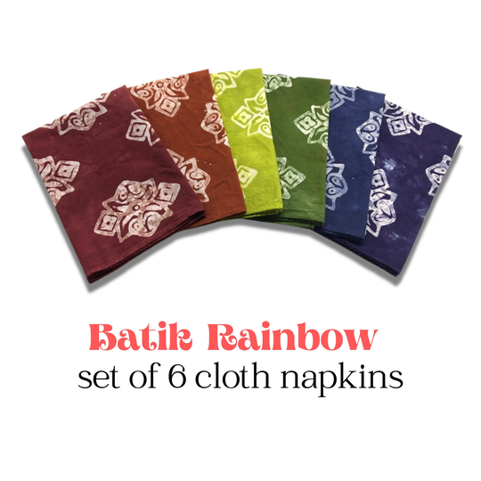 Set Of 4 Made To Order Batik Table Linens | Rainbow Handmade Cotton Cloth Napkins, Made With Beeswax & Low-Impact Dyes
