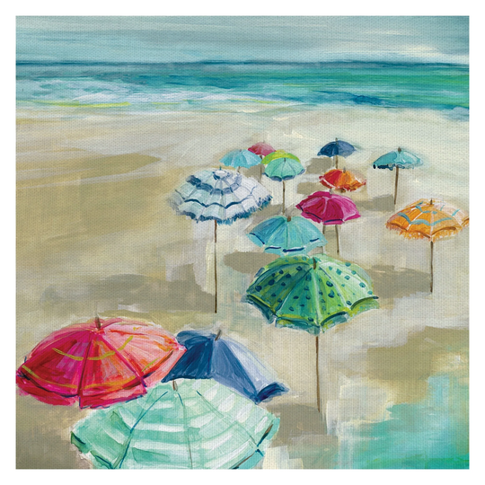 Fine Art canvas Making Shade with Beach Umbrella II by Carol Robinson Canvas Art - Multi-color