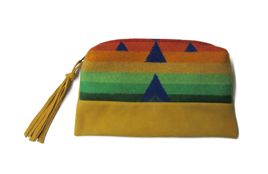 Zippered Yellow Suede Deer Leather Pouch Pencil Case Cosmetic Bag Make Up Clutch Purse Blanket Wool From Pendleton Woolen Mills