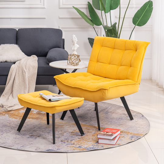 Modern Soft Velvet Material Large Width Accent Chair Leisure Chair Armchair TV Chair Bedroom Chair With Ottoman For Living Room