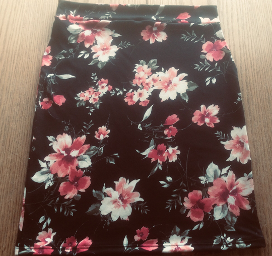 Black Floral Girls & Toddlers Knit Pencil Skirt - Knee Length School Modest