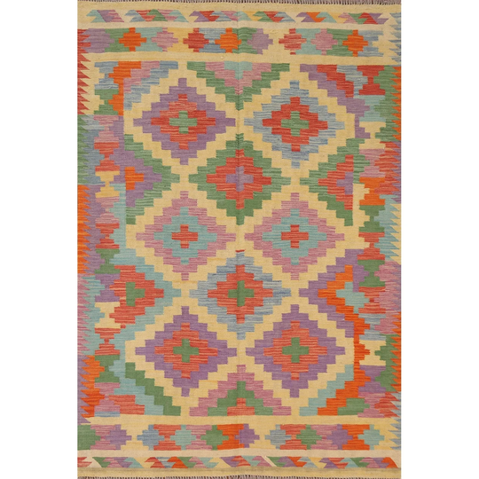 Colorful Kilim Southwestern Oriental Area Rug Hand-woven Wool Carpet - 4'9"x 6'8"
