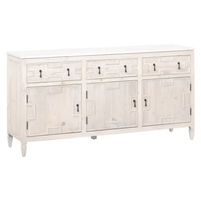 Media Sideboard With Molded Geometric Front And Quartz Top, White