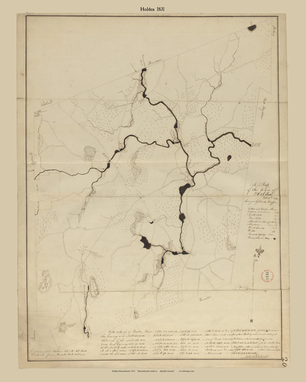 Holden 1831 Town Plan - Old Roads Reprint Restored Massachusetts Archives Ma
