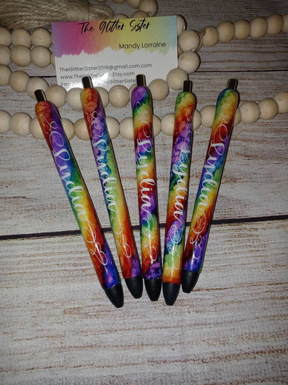 Rainbow Ink Glitter Refillable Gel Pen, Pens, Black Name Pencil Teacher, Pride lbgtq