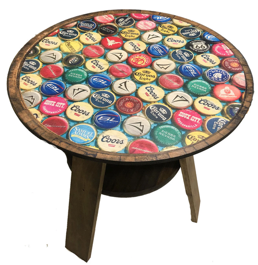 Bottle Cap Art End Table | Rustic Living Room Decor Beer Theme Collection Side