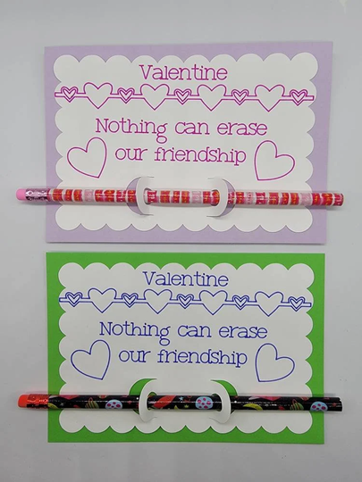 Pencil Valentine's Day Cards Set Of 2, Friendship Valentine Cards, Boy Kids Coloring Classroom