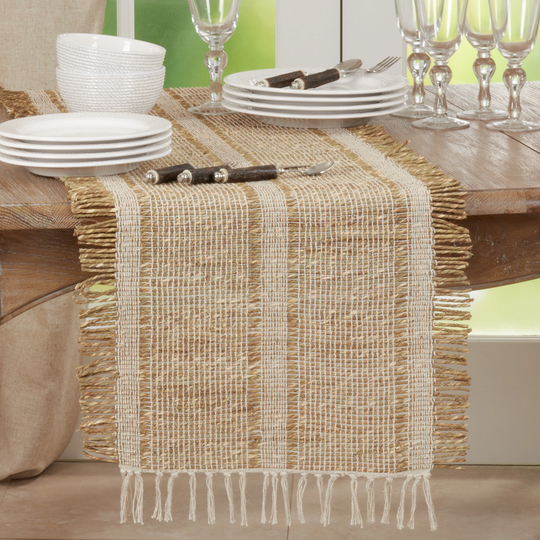 Natural Table Runner With Asiatic Grass Design