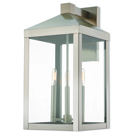 Giuseppe Lighting Three Light Outdoor Wall Lantern Nyack Brushed Ni - Exact Size