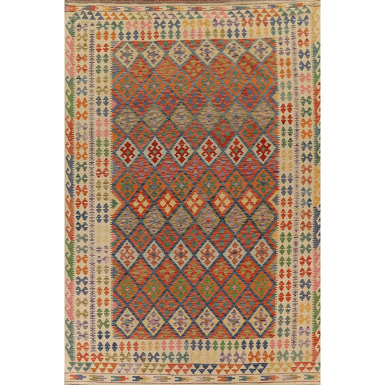 Multi-Color Kilim Oriental Area Rug Hand-woven Reversible Wool Carpet - 8'7" x 11'2"