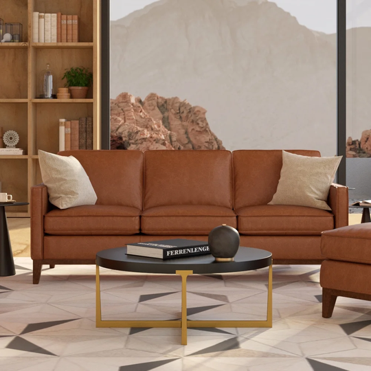 Metropole Top Grain Pull Up Leather Mid-century Sofa - Removable Cushions