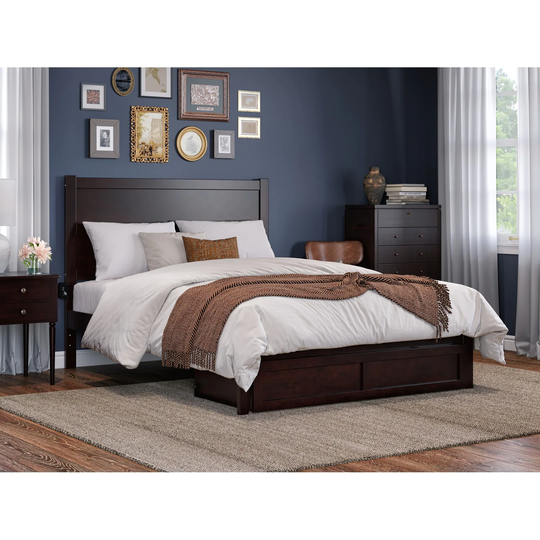 NoHo Queen Platform Bed with Foot Drawer Storage in Espresso