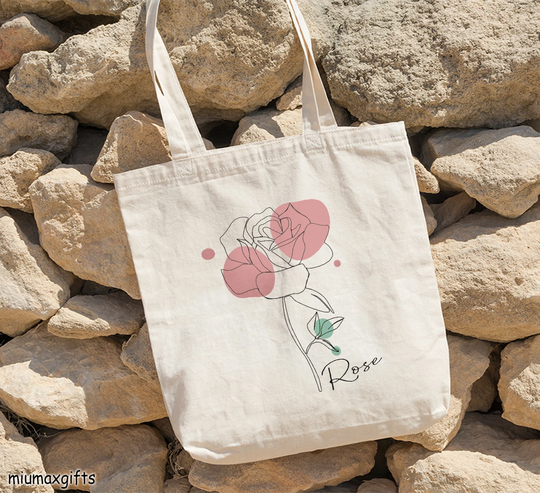 Rose Abstract Art Tote Bag, Flowers Floral Line One Canvas Bag By Miumaxgifts
