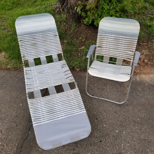 2 Pc Set Gray White Lounger Aluminum Jelly Lawn Chair Camping Portable Patio Bbq Party Folding