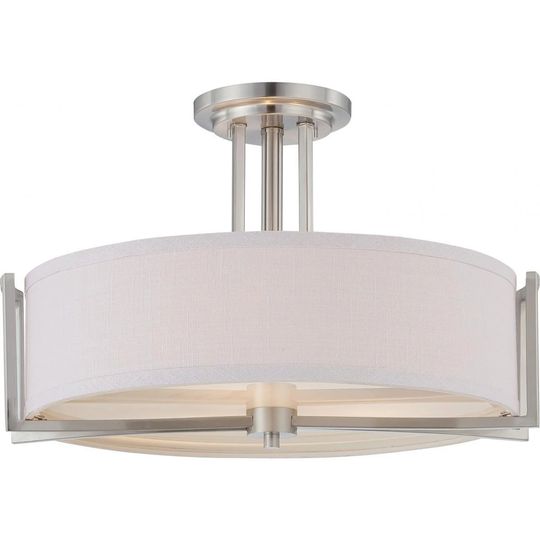 Gemini - 3 Light Semi Flush Fixture with Slate Gray Fabric Shade