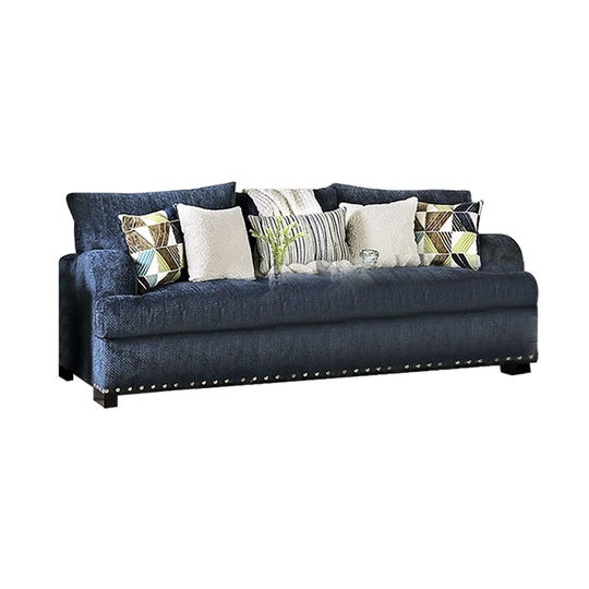 Chenille Sofa with T-Cushion Seats Design in Navy