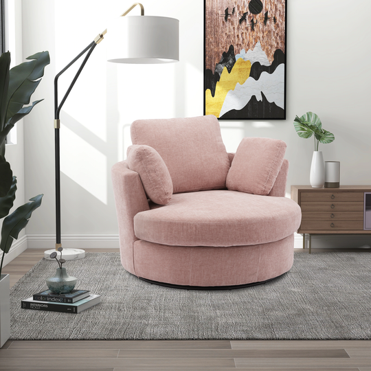 42.2"W Modern Oversized Arm Chair Metal Base Accent Barrel Chair and 360 Degree Swivel Sofa with 3 Pillows Round Club Chair