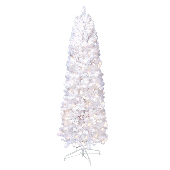Puleo International Pre-Lit 6.5' White Pencil Northern Fir Artificial Christmas Tree with 250 Lights, White
