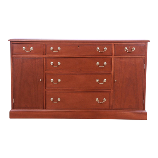 Henkel Harris Georgian Solid Mahogany Sideboard Credenza Or Bar Cabinet, Newly Refinished