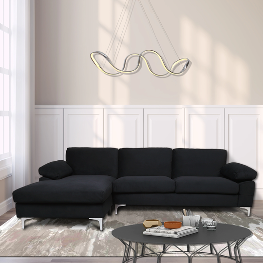 Left Hand Facing Velvet Sectional Sofa with Metal Legs for Living Room