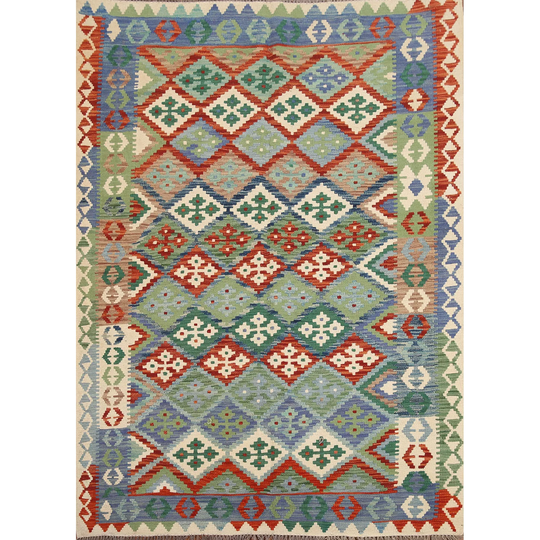 Colorful Kilim Oriental Area Rug Hand-woven Wool Carpet - 5'3"x 6'5"