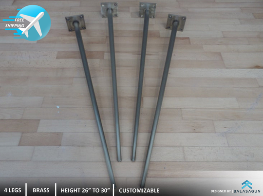 28" Tapered Brass Table Legs, Height 26" - 30" Set(4