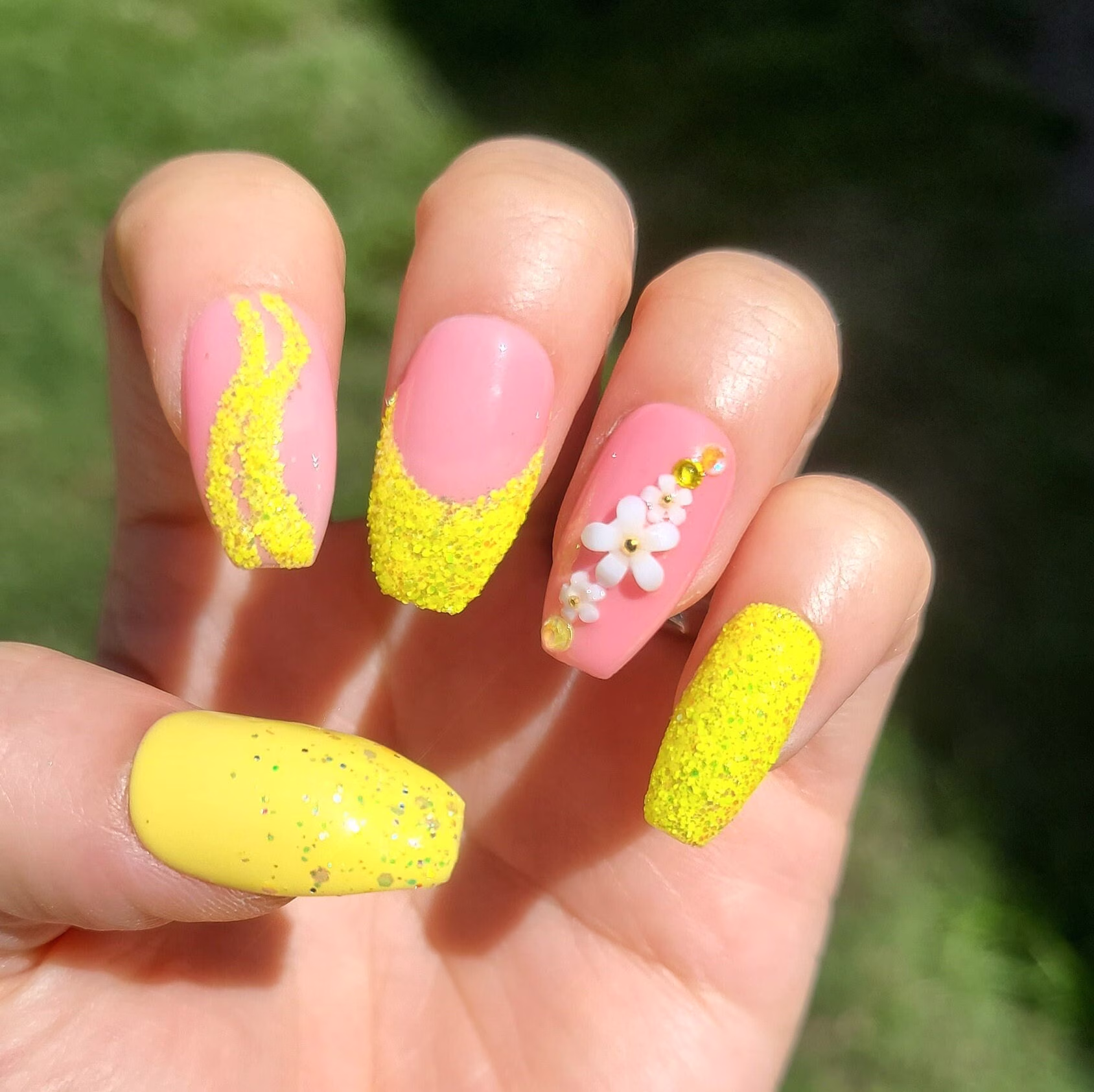 Yellow French Flower Swirl Press On Nails