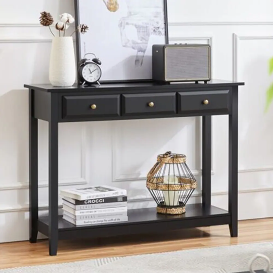 Narrow Console Table Sofa Table 3 Drawers Storage Shelves En