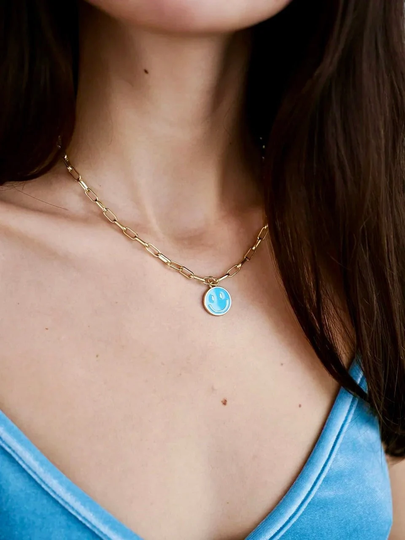 Rainbow Of Colorful Smiley Face Necklace, Smile Pendant Gold Chain Emoji Necklace Birthday Gift Unusual Jewelry