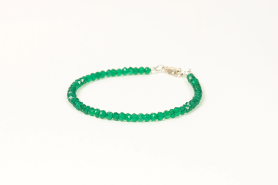 Dainty Green Onyx Bracelet, Natural Gemstone Delicate 4mm