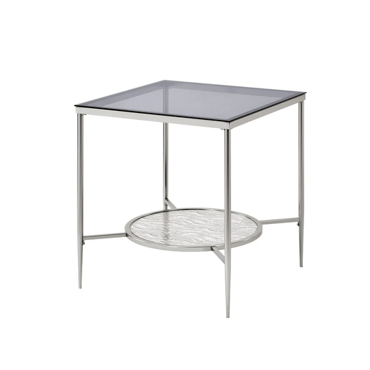 End Table with Tempered Glass Top and 1 Tier Shelf