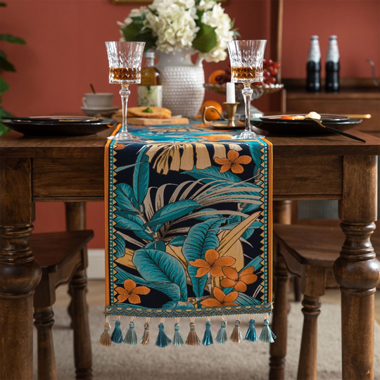 Tropical Plant Leaves Table Runner Bright Flowers Cloth Jacquard Runners Cabinet Rectangle Gorgeous