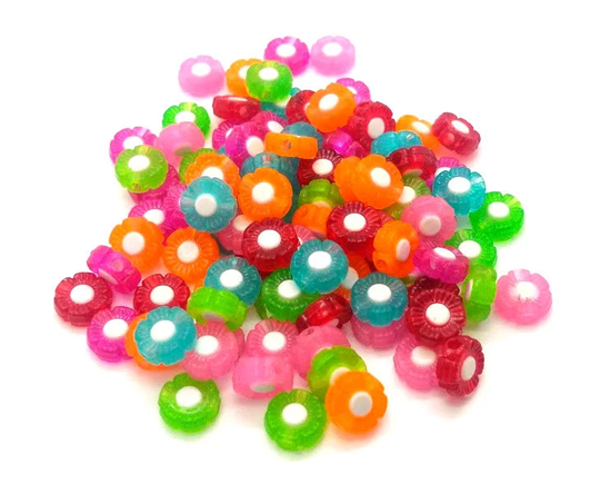 100 Acrylic Flower Beads - Assorted Colors Bulk Plastic Small 10mm
