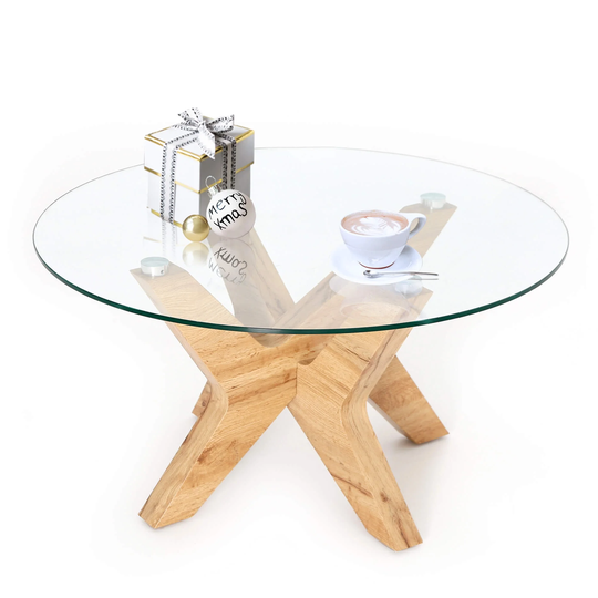 ivinta Round Glass Coffee Table with Wood Frame 32inch