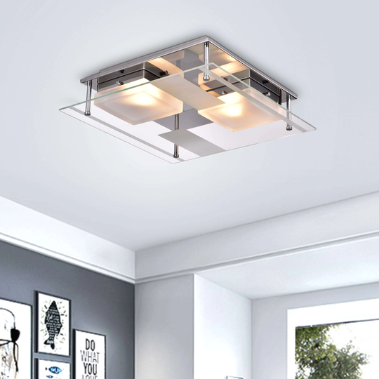 Lucia Chrome 2-light Square Frosted Glass Flush Mount Ceiling Light