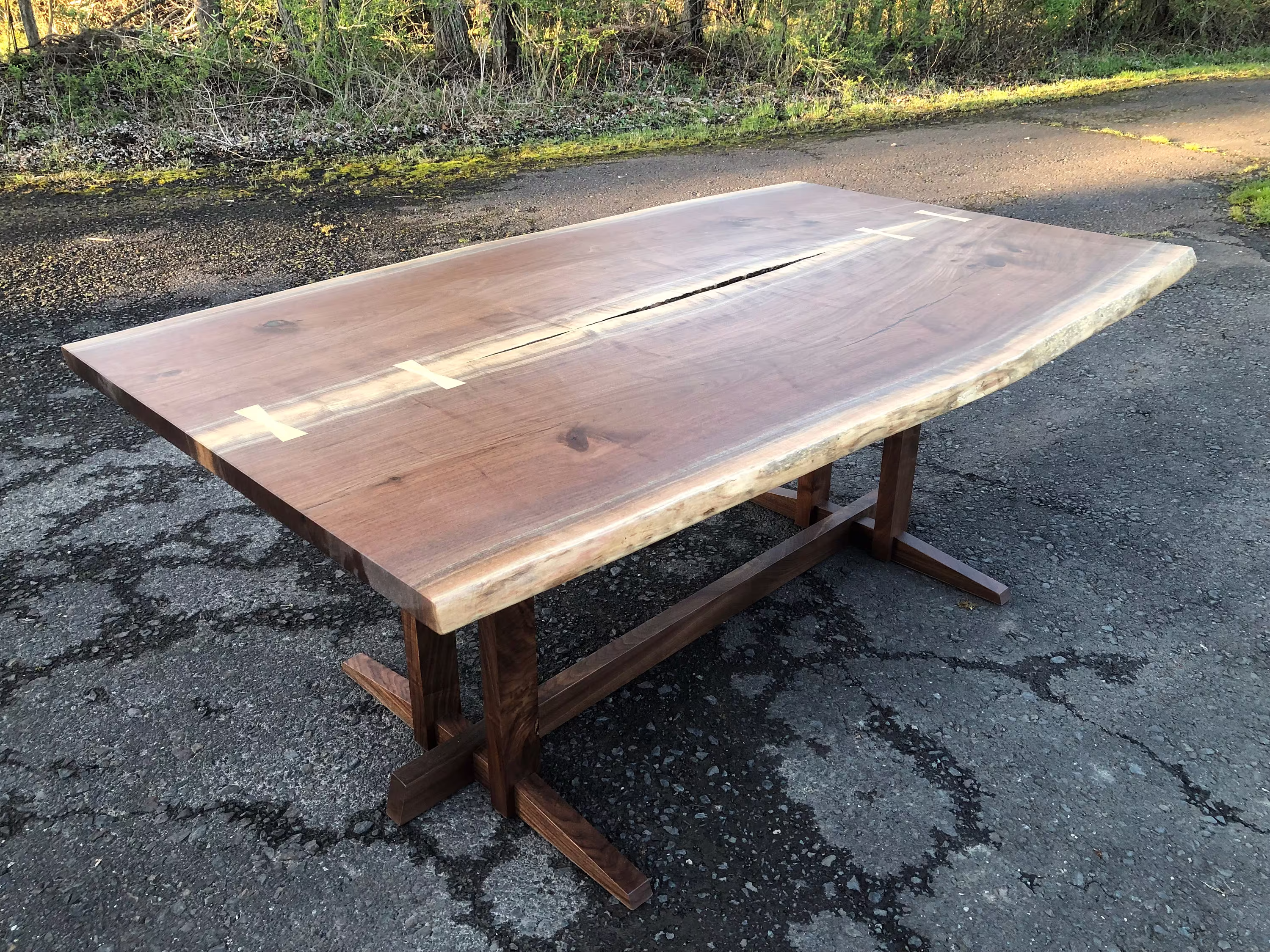 Live Edge Walnut Dining Table - George Nakashima Style Trestle Mid Century Modern Slab Conference