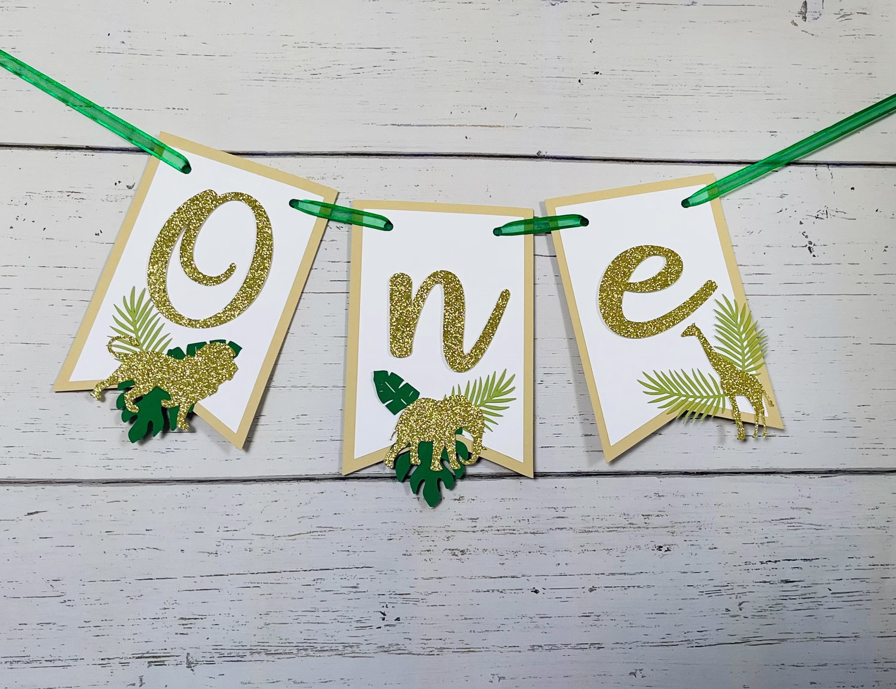 Custom Name Or Age Jungle High Chair Banner, Personalized Birthday Safari Wild One Banner Lion Elephant Giraffe Party Decor