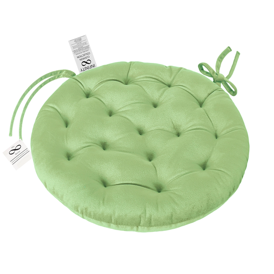 Infinity Collection Sage Green 16 Inch Round Chair Pad/Cushion Tie Backs Reversible Tufted Plush For Kitchen Bar Stool Dining Room
