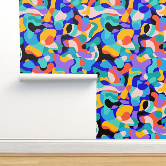 Retro Modern Wallpaper - Vibrant Color-Blocking By Evamatise Bright Colors Abstract 80S Removable Peel & Stick Spoonflower