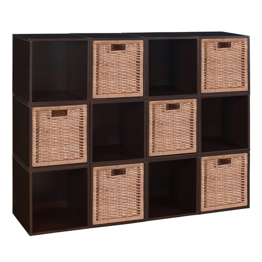 Noble Connect Storage Set - 12 Cubes and 6 Wicker Baskets- Truffle/Natural