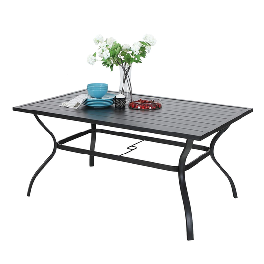 Outdoor Metal Dining Table Garden 6 Person Umbrella Table for Lawn Patio Pool Sturdy Steel - 1 Table