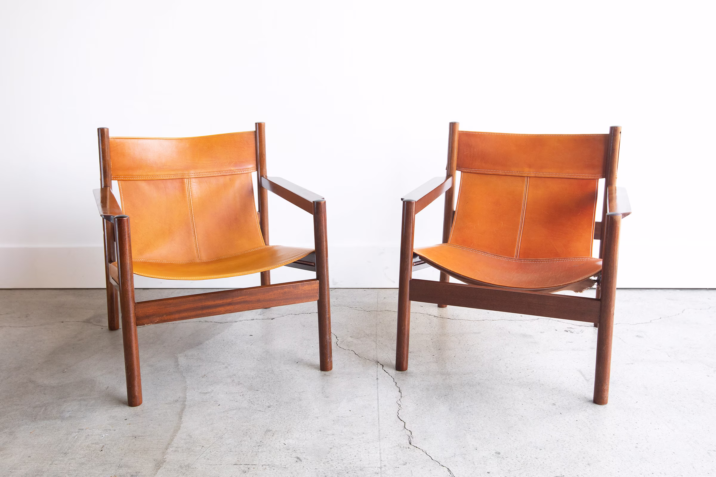 Sold | Vintage 1960's Michel Arnoult Roxinho Leather Sling Lounge Chairs Mobilia Contemporanea